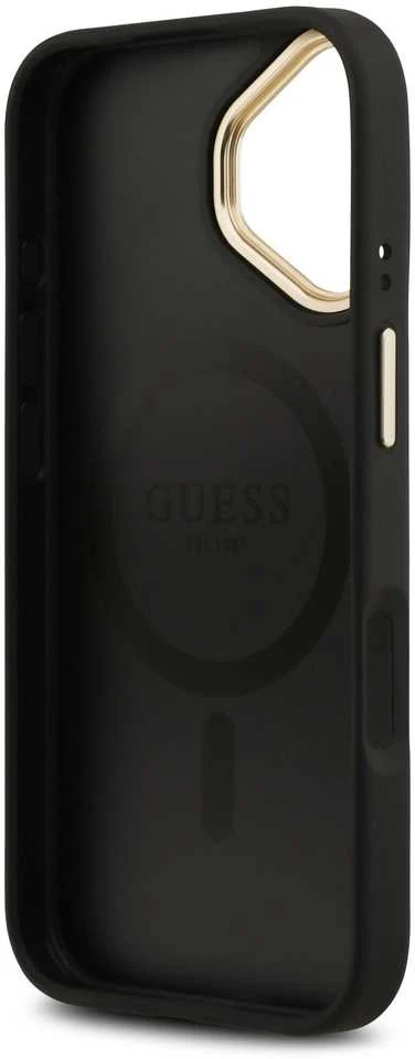 Guess PU Leather 4G Gold Frame MagSafe dėklas skirtas Apple iPhone 17 juodos spalvos