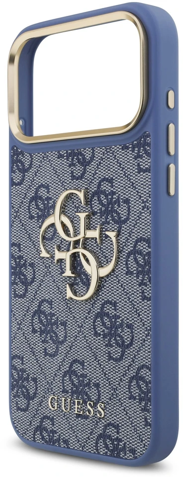Dėklas Guess 4G Big 4G Classic Logo Case, skirta iPhone 18 Pro Max / 17 Pro Max – mėlyna ir auksinė