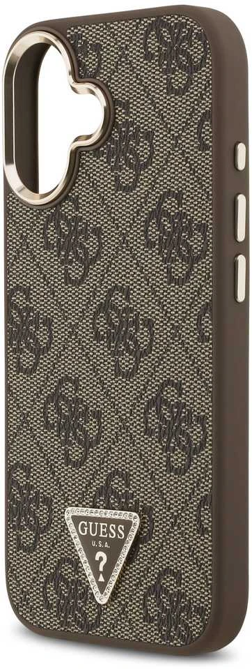Guess PU Leather 4G Triangle Logo Gold Frame MagSafe dėklas skirtas Apple iPhone 17 rudos spalvos