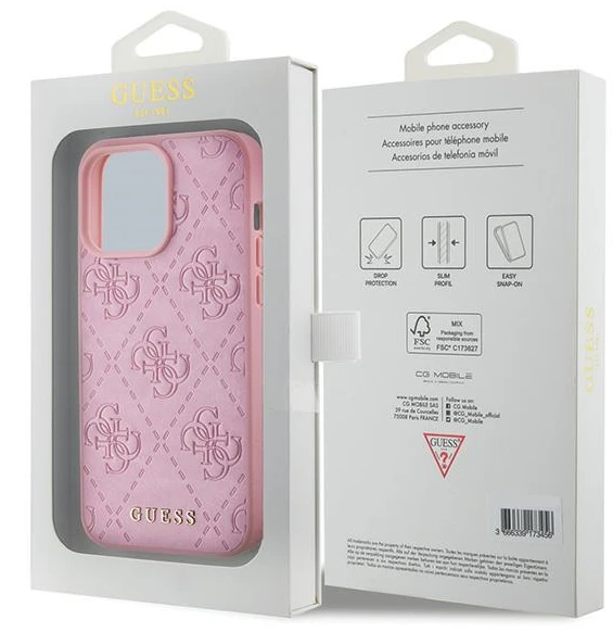 Apple iPhone 15 Pro Guess Hardcase Leather 4G Stamped (GUHCP15LP4EPMP) dėklas telefonui rožinės spalvos