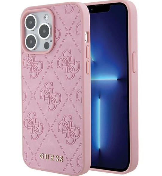 Apple iPhone 15 Pro Guess Hardcase Leather 4G Stamped (GUHCP15LP4EPMP) dėklas telefonui rožinės spalvos
