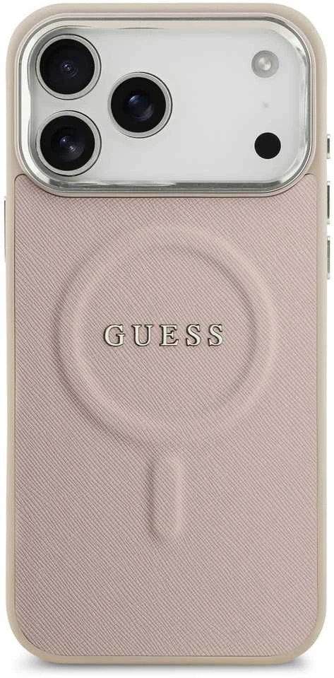 Guess PU Saffiano MagSafe dėklas skirtas Apple iPhone 17 Pro rožinės spalvos