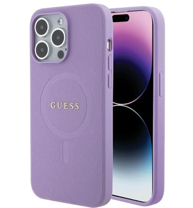 Guess GUHMP16XPSAHMCU Apple iPhone 16 Pro Max 6.9″ violetinės spalvos kietas dėklas Saffiano MagSafe