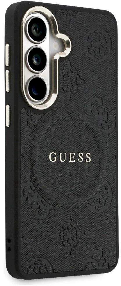 Dėklas Guess Saffiano Peony Embossed Ring MagSafe do Samsung Galaxy S26+ juoda