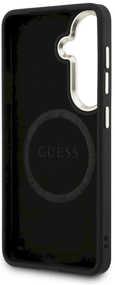 Dėklas Guess Saffiano Peony Embossed Ring MagSafe do Samsung Galaxy S26+ juoda