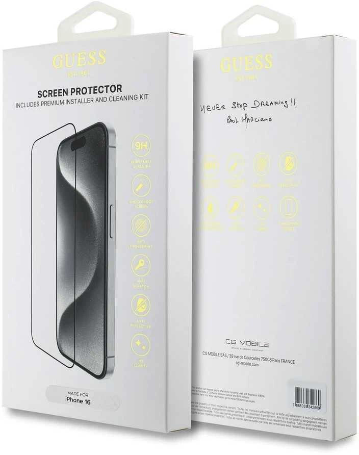 Guess ekrano apsauga 2.5D Apple iPhone 16 Juodas