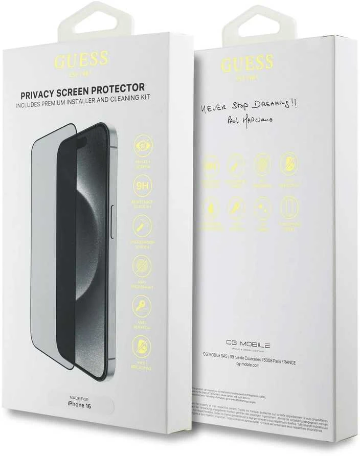 Guess ekrano apsauga 2.5D PRIVACY Apple iPhone 16 Juodas