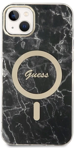Guess Rinkinys GUBPP14MHMEACSK Dėklas+Įkroviklis iPhone 14 Plus / 15 Plus 6.7″ juodos spalvos kietas dėklas Marbl