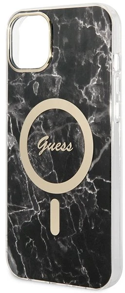 Guess Rinkinys GUBPP14MHMEACSK Dėklas+Įkroviklis iPhone 14 Plus / 15 Plus 6.7″ juodos spalvos kietas dėklas Marbl