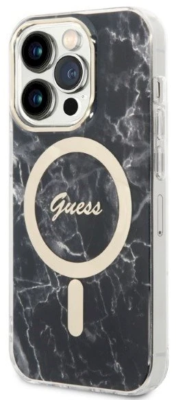 Guess Rinkinys GUBPP14XHMEACSK Dėklas+ Įkroviklis Apple iPhone 14 Pro Max 6,7″ juodos spalvos kietas dėklas Marble MagSa