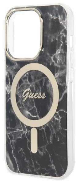 Guess Rinkinys GUBPP14XHMEACSK Dėklas+ Įkroviklis Apple iPhone 14 Pro Max 6,7″ juodos spalvos kietas dėklas Marble MagSa