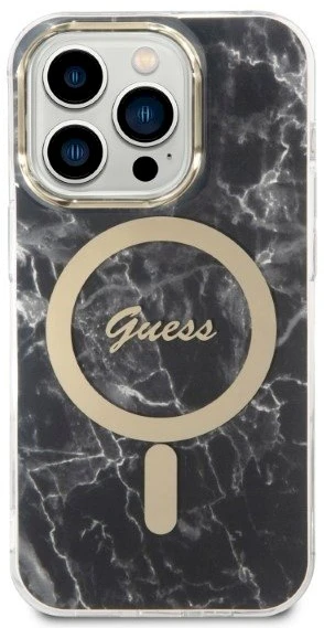 Guess Rinkinys GUBPP14XHMEACSK Dėklas+ Įkroviklis Apple iPhone 14 Pro Max 6,7″ juodos spalvos kietas dėklas Marble MagSa