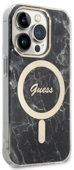 Guess Rinkinys GUBPP14XHMEACSK Dėklas+ Įkroviklis Apple iPhone 14 Pro Max 6,7″ juodos spalvos kietas dėklas Marble MagSa