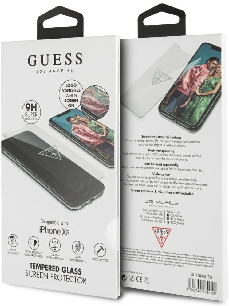 Guess Invisible Logo grūdintas stiklas, skirtas iPhone Xr
