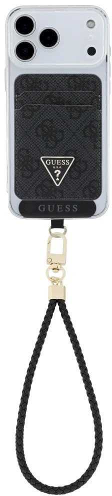 Guess wallet + hand strap set Guess triangle MagSafe juodos spalvos