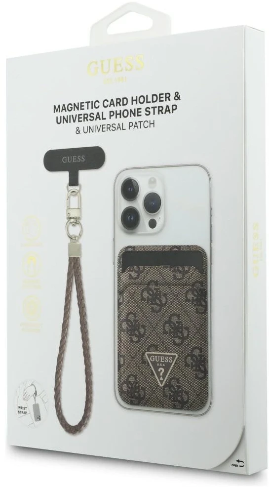 „Guess“ piniginės ir rankos dirželio komplektas „Guess“ trikampio formos „MagSafe“ ruda