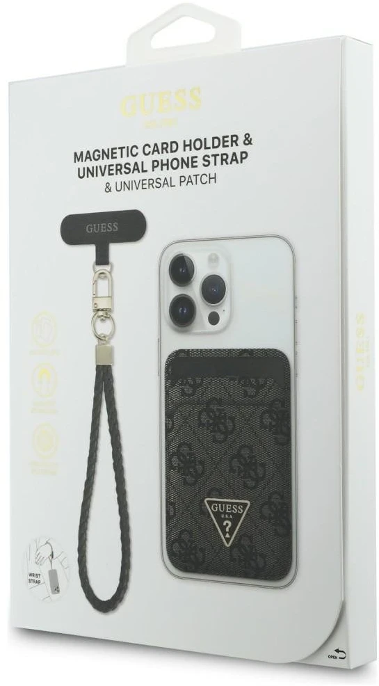 Guess wallet + hand strap set Guess triangle MagSafe juodos spalvos