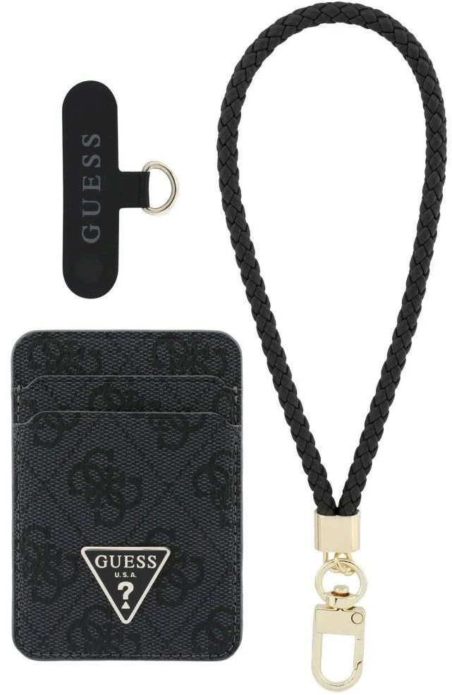 Guess wallet + hand strap set Guess triangle MagSafe juodos spalvos