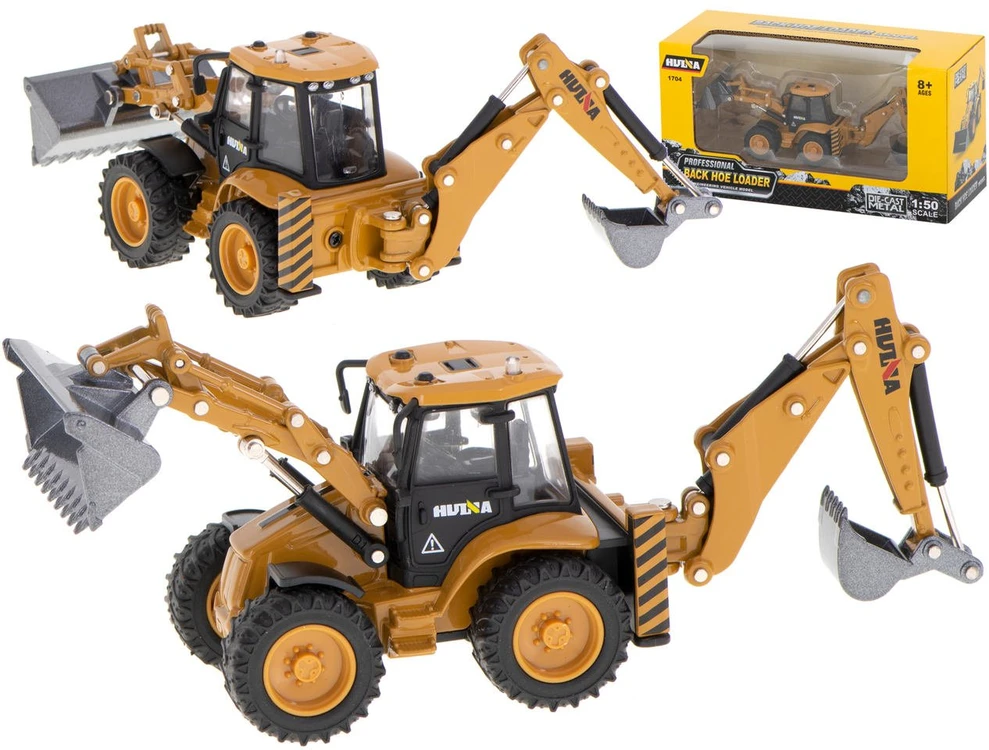 Ikonka Ekskavatorius-krautuvas buldozeris su kaušu Metalinis liejimo modelis H-toys 1704 1:50