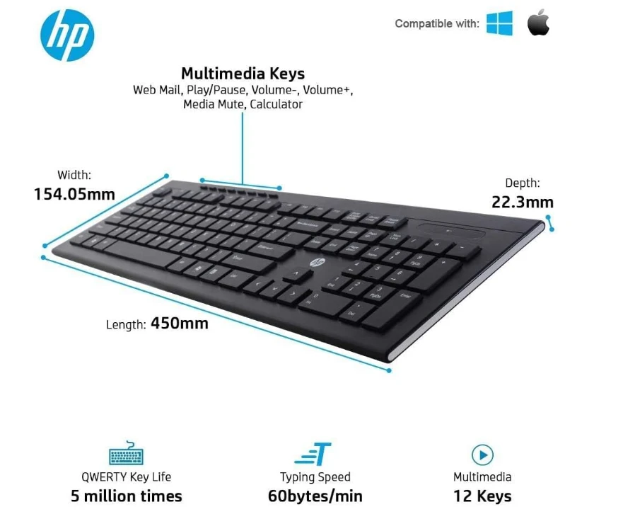 HP CS10 Belaidė klaviatūra ir pelė Combo USB / ENG / 1600DPI