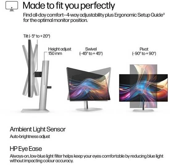 HP 524pf Series 5 Pro FHD monitorius – 23,8 colių 1920x1080 FHD 350 nitų 100 Hz AG, IPS, HDMI/DisplayPort, 4x USB-A, reguliuojamas aukštis / pakreipimas / pasukimas / pasukamas, 3 metai (pakeičia E24 G5)