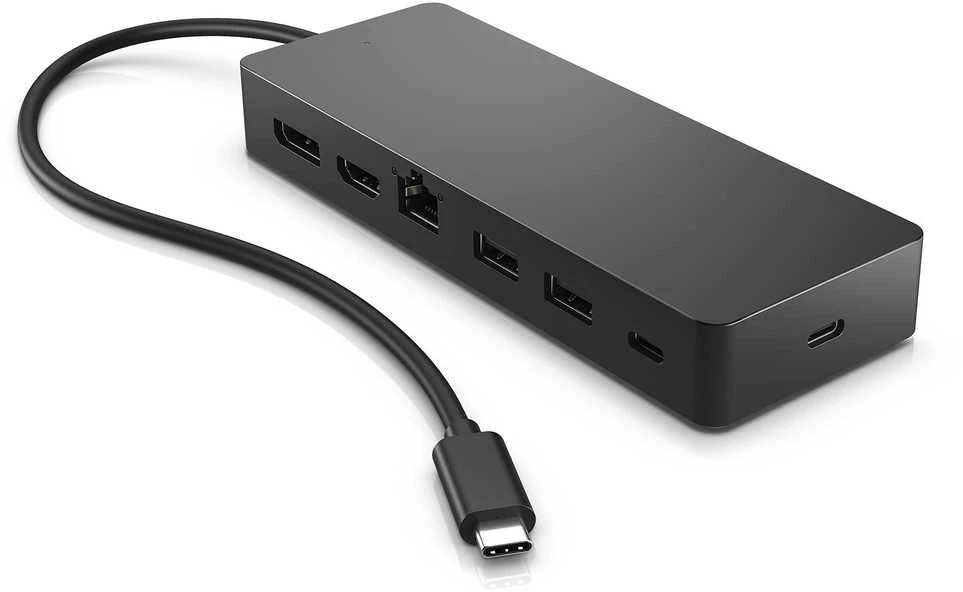 HP universalus USB-C kelių prievadų šakotuvas su 65 W maitinimo adapteriu ir nešiojamojo kompiuterio įkrovikliu - 2x USB-A, 2x USB-C (65 W / duomenys), DisplayPort/HDMI, RJ-45, 1 metai
