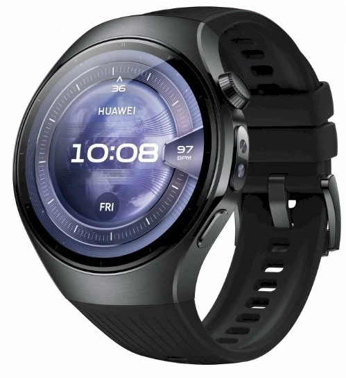 Išmanusis laikrodis Huawei Watch 5 (46mm), Juodos spalvos nerūdijančio plieno korpusas su juodos spalvos fluoroelastomero dirželiu
