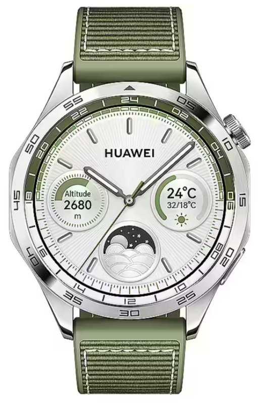 Išmanusis laikrodis Huawei Watch GT 4 Active (46 mm), Nerūdijančio plieno korpusas su austu žalios spalvos kompoziciniu dirželiu