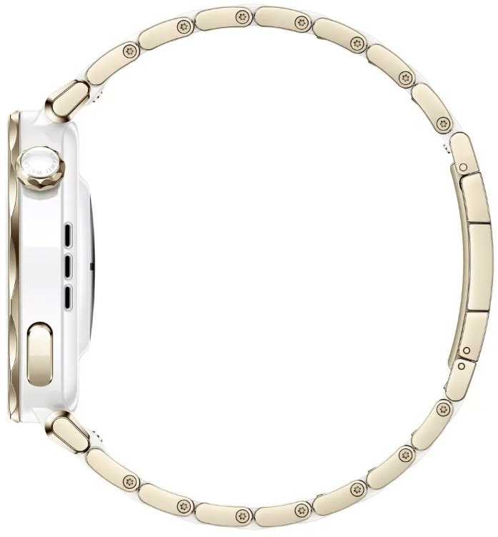 Išmanusis laikrodis Huawei Watch GT 5 Pro Active (42 mm), Baltos spalvos keramikinis dirželis su aukso spalvos detalėmis