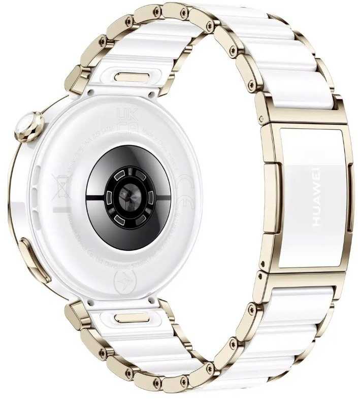 Išmanusis laikrodis Huawei Watch GT 5 Pro Active (42 mm), Baltos spalvos keramikinis dirželis su aukso spalvos detalėmis