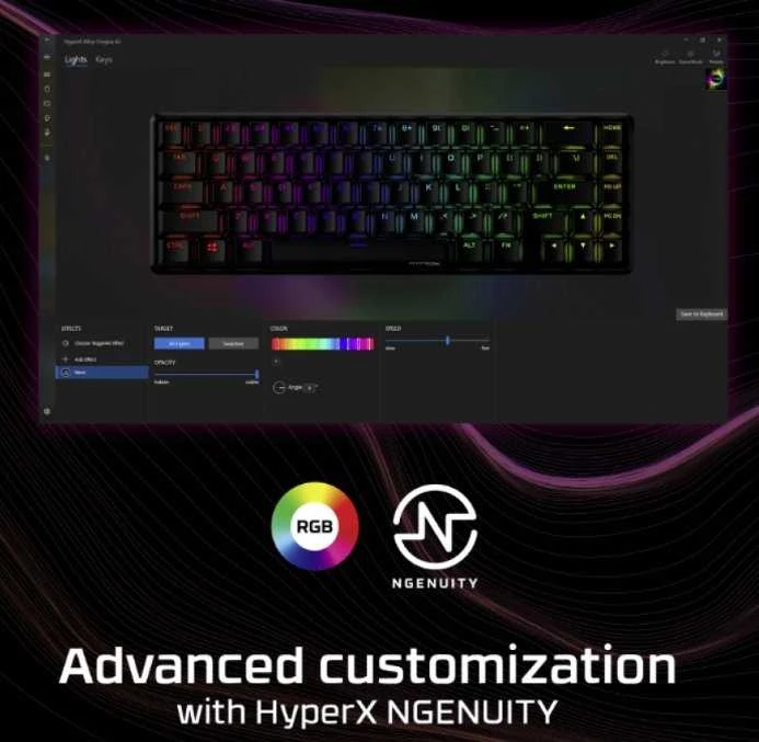 Mechaninė žaidimų klaviatūra HyperX Alloy Origins 65, US išdėstymas, HX Aqua Red Switch