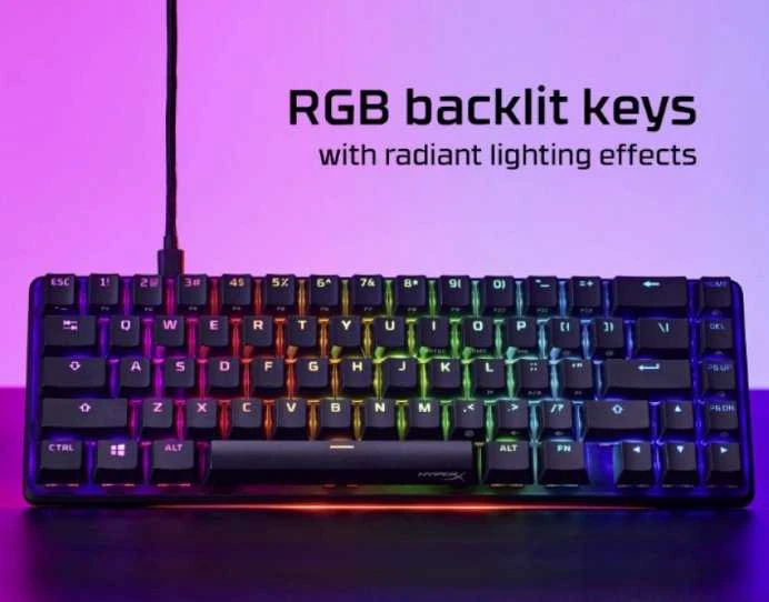 Mechaninė žaidimų klaviatūra HyperX Alloy Origins 65, US išdėstymas, HX Aqua Red Switch