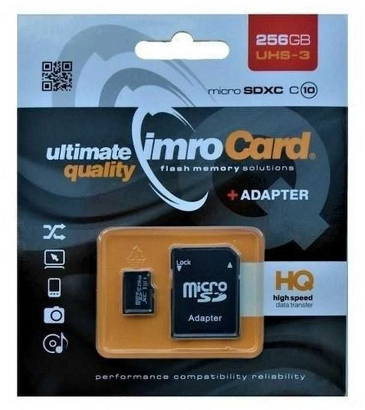 IMRO atminties kortelė Micro SD 256GB 100MB/s class 10 UHS 3 su adapteriu SD