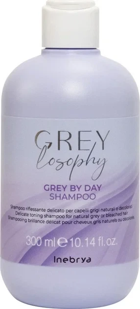 Inebrya GREYlosophy Pilkas By Day Šampūnas tonuojantis šampūnas natūraliai žiliems / balintiems plaukams, 300 ml