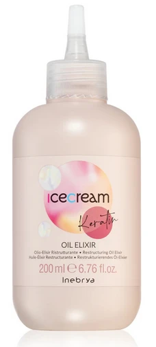 Inebrya Ice Kreminis Keratin Oil Eliksyras atkuriamasis plaukų aliejus-serumas su keratinu, 200 ml