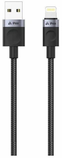 iPEAX USB-A į „Lightning“ audinio kabelis, 1 m, USB 2.0, juodas
