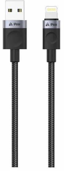 Usorteret iPEAX USB-A į „Lightning“ audinio kabelis, 1,5 m, USB 2.0, juodas