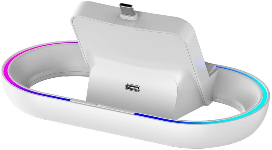 Dėklas iPega P5P02 įkroviklio dokas su RGB, skirtas Playstation Portal nuotolinio grotuvo baltos spalvos
