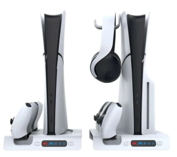 iPega P5S006 daugiafunkcis įkrovimo RGB stovas su aušinimu, skirtas PS5 Slim Baltas