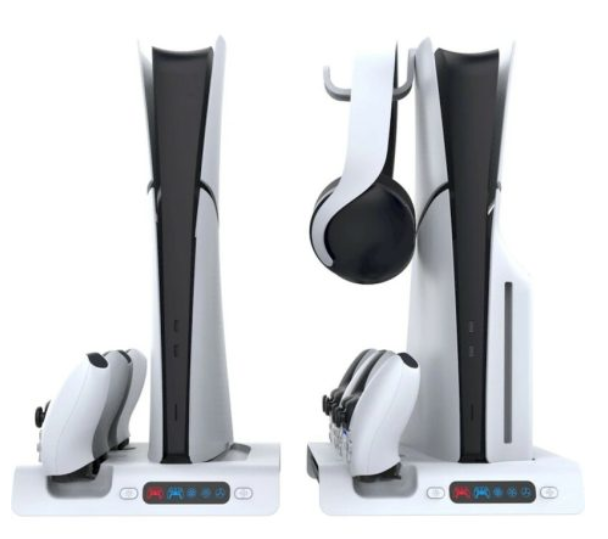 iPega P5S006 daugiafunkcis įkrovimo RGB stovas su aušinimu, skirtas PS5 Slim Baltas