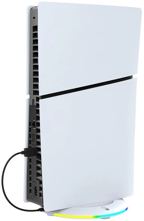 Dėklas „iPega P5S025S“ vertikalus stovas su RGB šviesa, skirtas „PS5 Slim“ / „PS5 Pro Baltas“