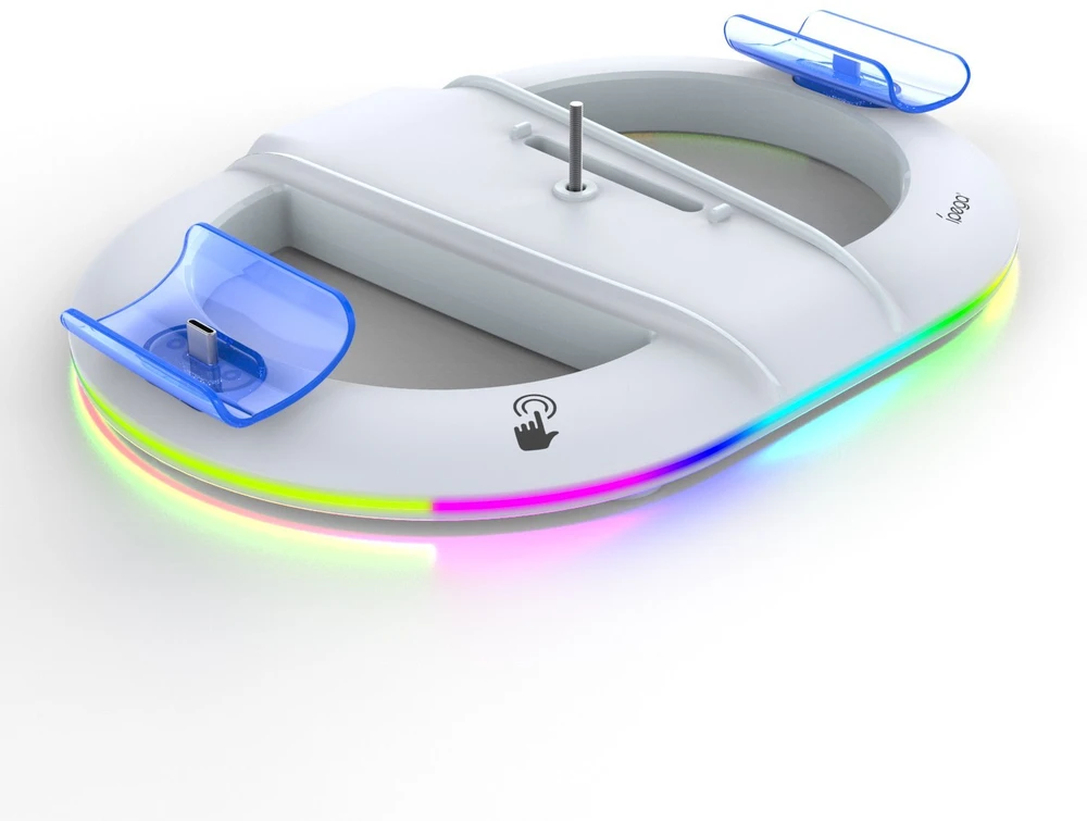 iPega P5S045 vertikalus įkrovimo stovas su RGB, skirtas PS5/PS5 Slim Baltas
