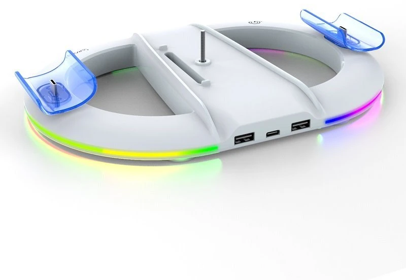 iPega P5S045 vertikalus įkrovimo stovas su RGB, skirtas PS5/PS5 Slim Baltas