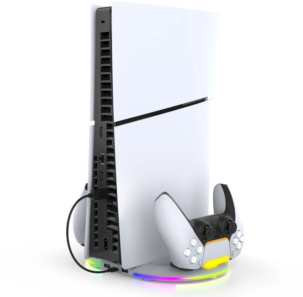 iPega P5S045 vertikalus įkrovimo stovas su RGB, skirtas PS5/PS5 Slim Baltas