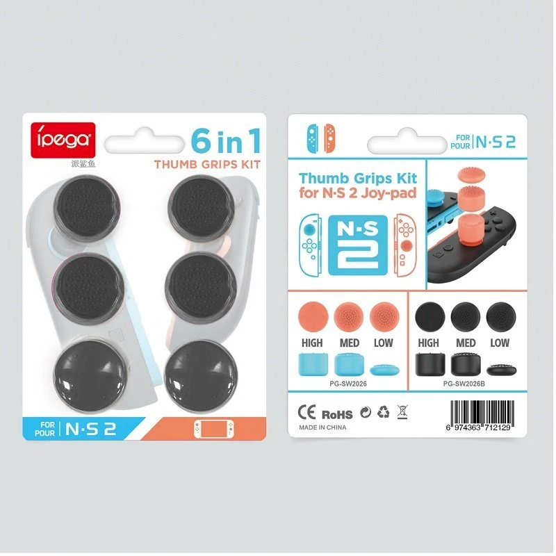 iPega SW2026B Thumb Grips JoyCon Controller for Nintendo Switch 2 6pcs juodos spalvos