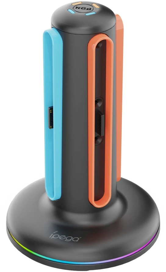 „iPega SW2052“ įkroviklio stotelė su RGB šviesa, skirta „JoyCon“ valdikliams, „Nintendo Switch 2“, juoda