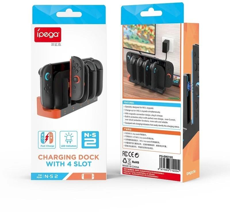 iPega SW2185 Charger Dock for JoyCon Controllers Nintendo Switch 2 juodos spalvos
