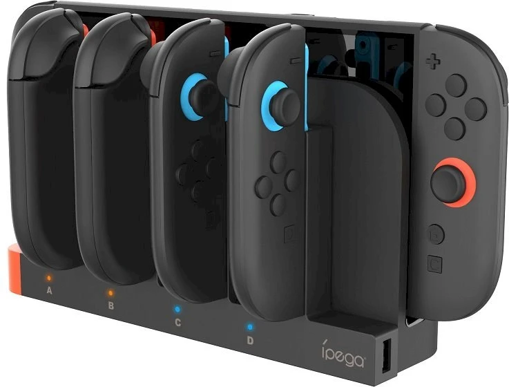 iPega SW2185 Charger Dock for JoyCon Controllers Nintendo Switch 2 juodos spalvos