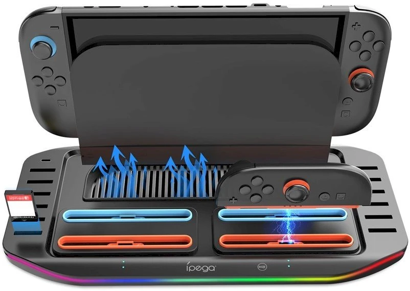 iPega SW2210 Multifunctional Charging RGB Stand for Nintendo Switch 2 juodos spalvos