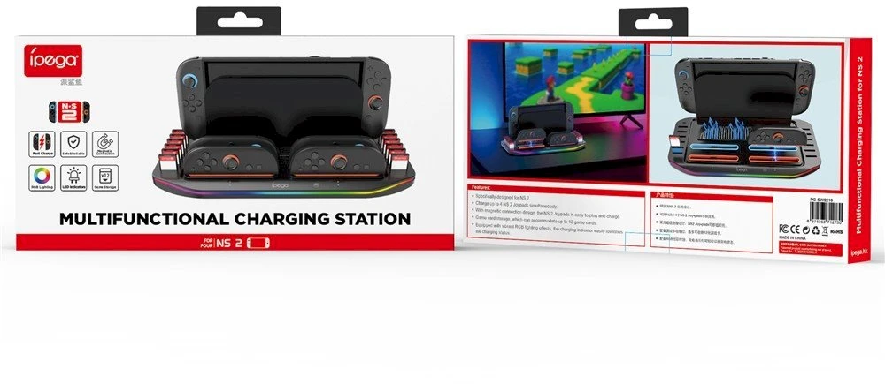 iPega SW2210 Multifunctional Charging RGB Stand for Nintendo Switch 2 juodos spalvos